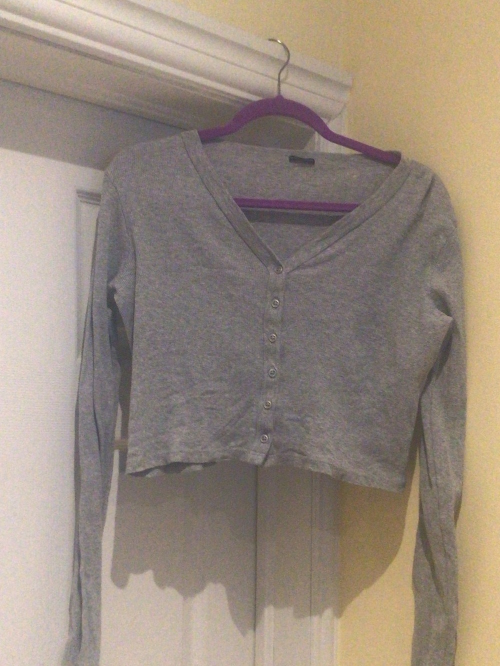 Brandy Melville Gray Cropped V-Neck Button-Up Sweater